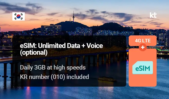 Korea 4G/LTE Data (+Voice) eSIM by KT